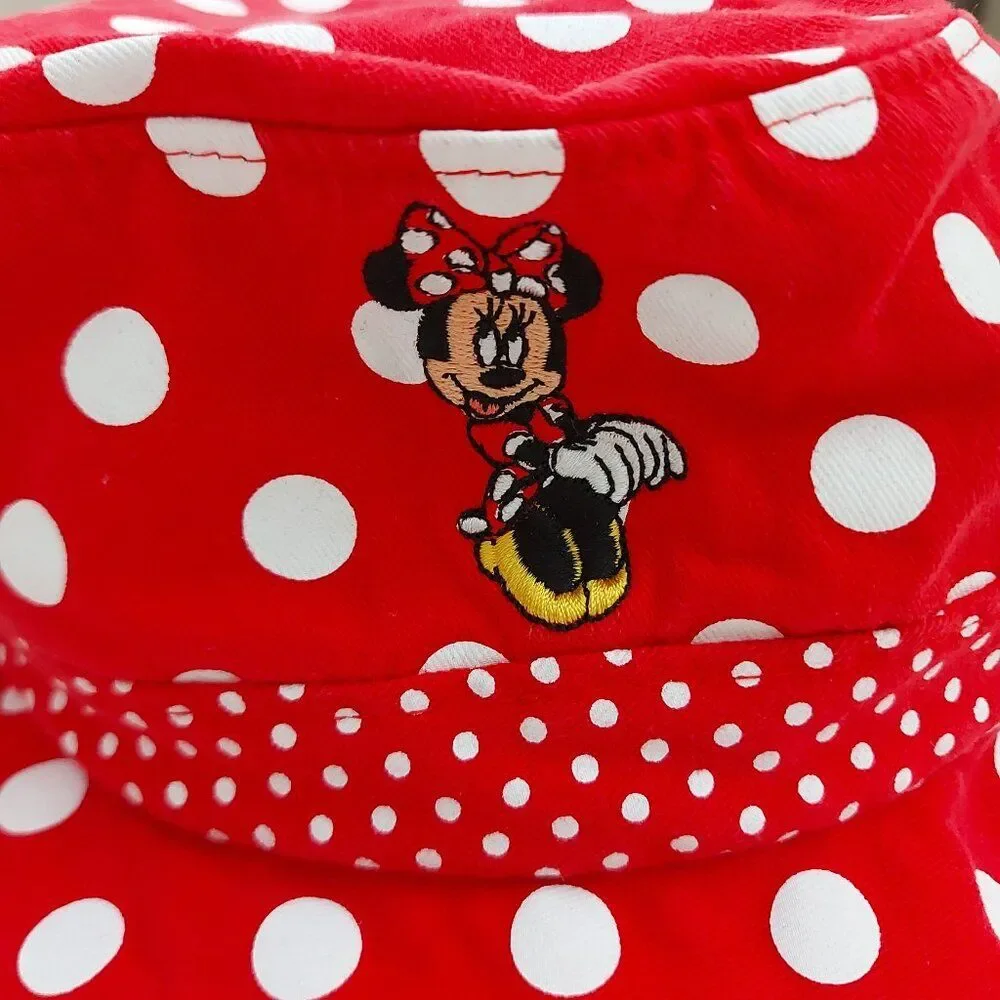 Disneyland Parks Bucket Hat Girl One Size Red Polka Dot Minnie Mouse Embroidered